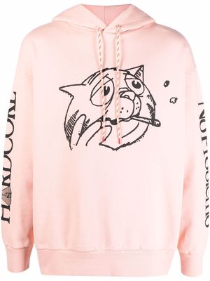 Aries Worried Cat graphic-print hoodie - Pink