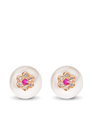 David Morris Berry pearl flower stud earrings - White