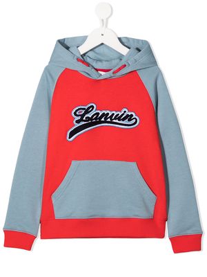 LANVIN Enfant logo patch colour-block hoodie - Red