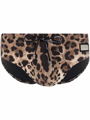 Dolce & Gabbana leopard-print swim trunks - Brown
