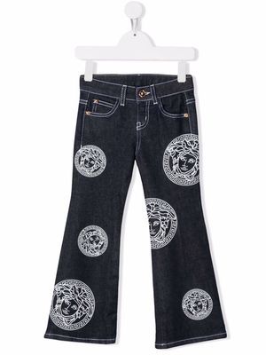 Versace Kids Amplified Medusa-print flared jeans - Blue