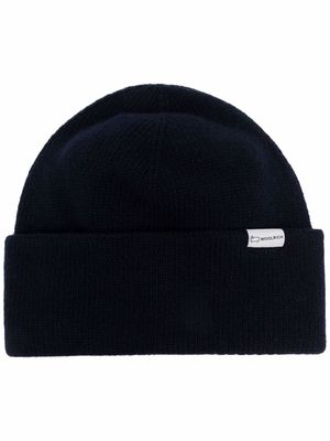 Woolrich logo-patch knitted beanie - Blue