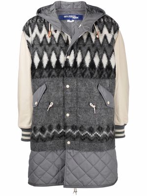 Junya Watanabe mixed-knit quilted hooded jacket - Grey