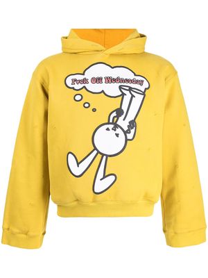 DUOltd Distressed slogan-print hoodie - Yellow