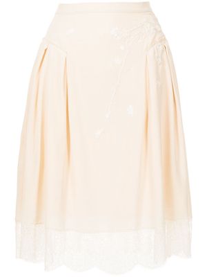 SHIATZY CHEN blossom-embroidered midi skirt - Neutrals