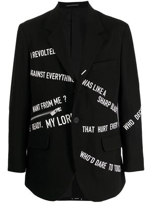 Yohji Yamamoto slogan-pattern lambswool blazer - Black