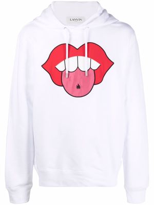 LANVIN mouth patch drawstring hoodie - White