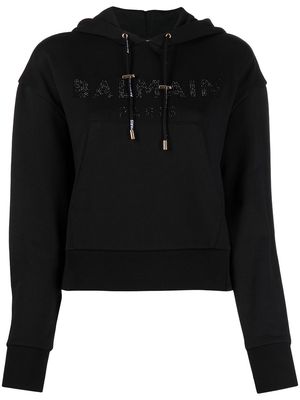 Balmain embellished-logo cropped hoodie - Black
