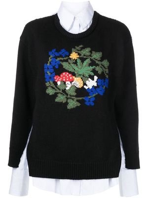 Monse panelled floral-embroidered jumper - Black