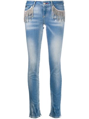 Philipp Plein crystal-fringe slim-fit jeans - Blue