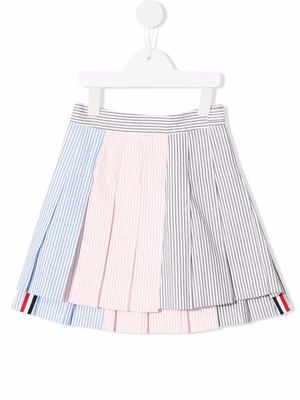Thom Browne Kids pleated seersucker mini skirt - Grey