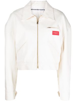 Alexander Wang logo-patch denim bomber jacket - White