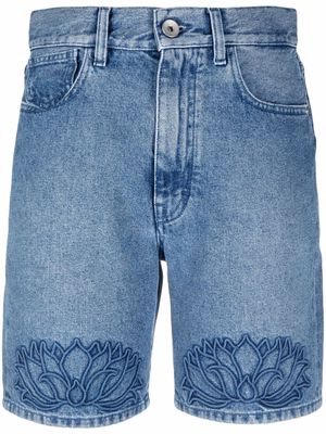 Kirin floral-embroidered denim shorts - Blue