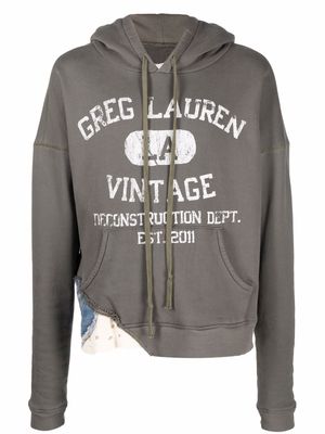 Greg Lauren logo-print distressed patchwork hoodie - Green