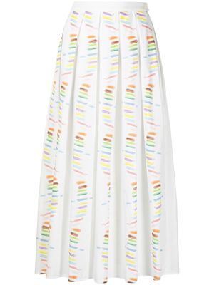 agnès b. abstract-print pleated midi skirt - White