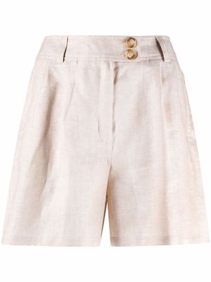 12 STOREEZ box-pleat linen shorts - Neutrals