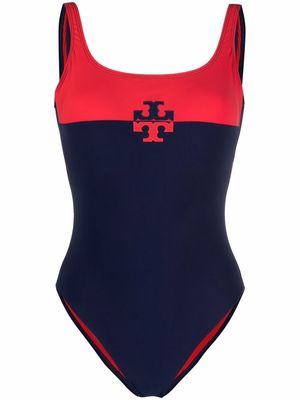 Tory Burch logo colour-block swimsuit - Blue