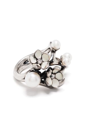 Shaun Leane Cherry Blossom diamond pearl ring - Silver
