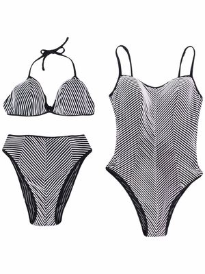 Gianfranco Ferré Pre-Owned 1990s striped swimsuit and bikini set - Black
