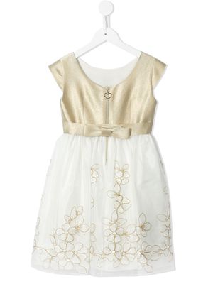 Lesy floral-embroidered short-sleeve dress - Gold