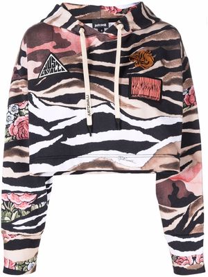 Just Cavalli graphic zebra-print cropped hoodie - Black