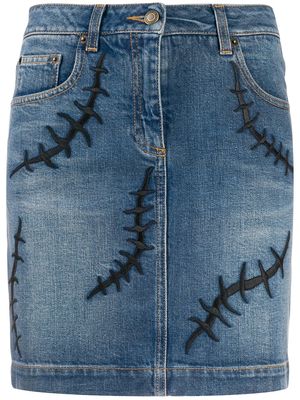 Moschino embroidered detail denim skirt - Blue