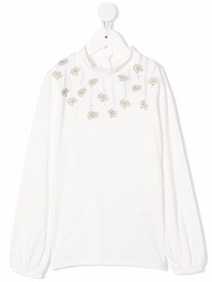 Chloé Kids floral-embroidered long-sleeve top - White