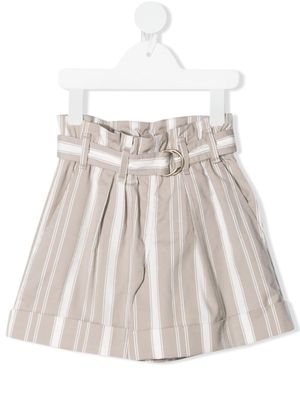 Brunello Cucinelli Kids stripe-print belted shorts - Neutrals