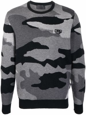 Philipp Plein camouflage-print knitted jumper - Grey