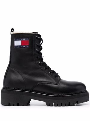 Tommy Jeans logo flag lace-up boots - Black