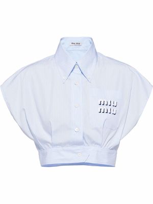 Miu Miu logo-print poplin shirt - Blue