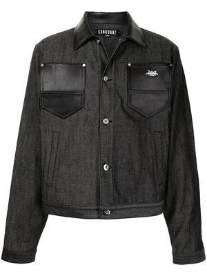 Sankuanz leather-trimmed denim jacket - Black