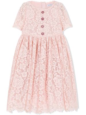 Dolce & Gabbana Kids round-neck lace dress - Pink