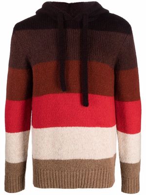 Roberto Collina stripe-print knitted hoodie - Brown