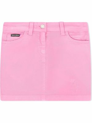 Dolce & Gabbana Kids logo-patch straight denim skirt - Pink