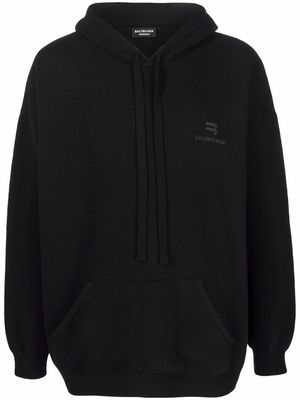 Balenciaga logo-embroidered cotton hoodie - Black
