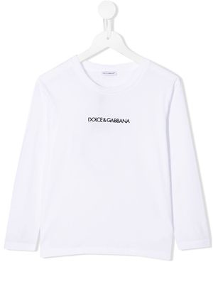 Dolce & Gabbana Kids logo print long sleeve top - White