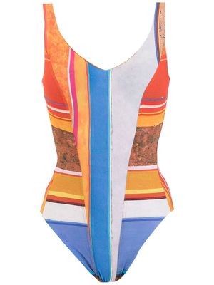 Amir Slama striped open-back swimsuit - Orange