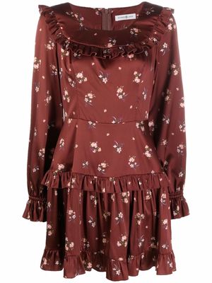 Roses & Lace floral-print silk mini dress - Brown