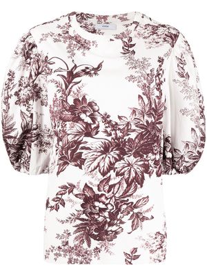 Erdem floral-print puff-sleeves blouse - White