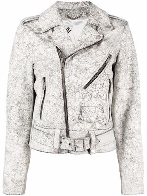 Golden Goose cracked leather biker jacket - White