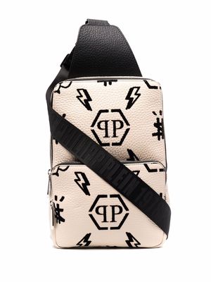 Philipp Plein flocked monogram-print cross-body bag - Neutrals