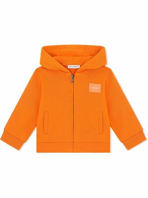 Dolce & Gabbana Kids logo-patch zip-up hoodie - Orange