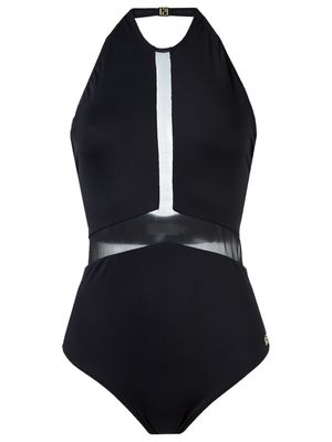 Brigitte sheer panel halterneck swimsuit - Black