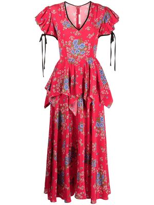 Rodarte floral silk peplum-detail dress - Red
