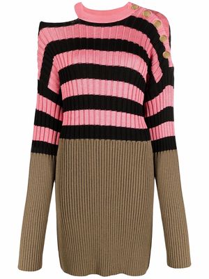 Balmain striped colour-block ribbed-knit dress - Pink