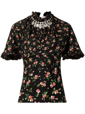 Paco Rabanne floral-print jewelled blouse - Black
