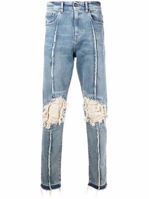 VAL KRISTOPHER piped-trim distress jeans - Blue