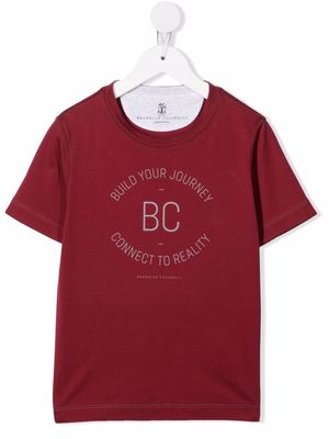 Brunello Cucinelli Kids logo-print cotton T-Shirt - Red