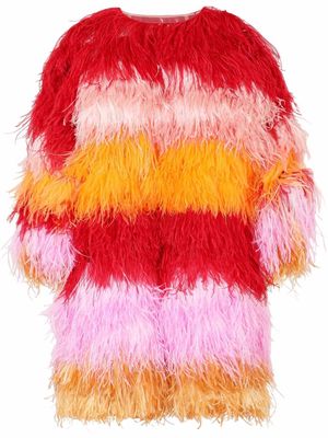 Dolce & Gabbana striped feather-embellished coat - Red